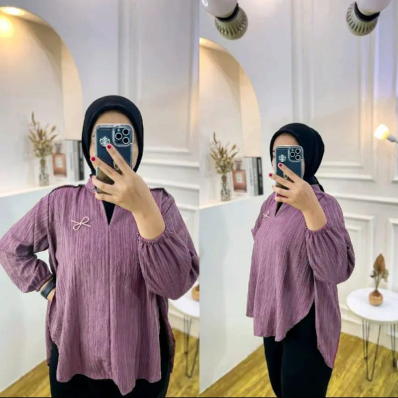 Livia Blouse Basic Bahan Lady Crush - Atasan Wanita - Kemeja Oversize