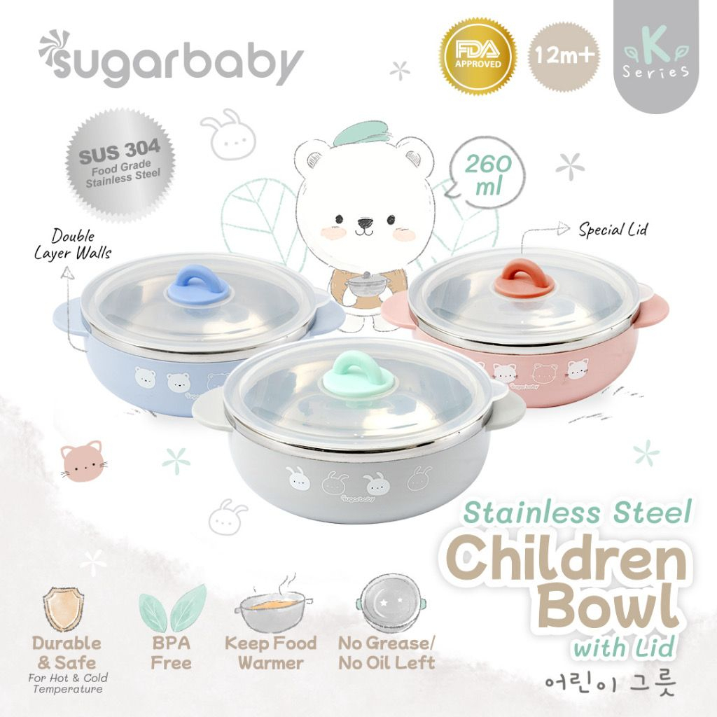 [FREE BUBBLE WRAP] Sugar Baby Stainless Steel Children SUS 304 Lunch Box / Cup / Spoon &amp; Fork / Bowl / Perlengkapan MPASI Makan Anak K Series