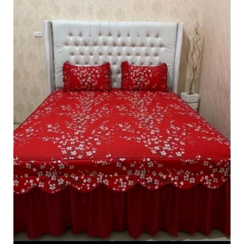 Sprei pengantin rumbai susun bahan katun  shanghay