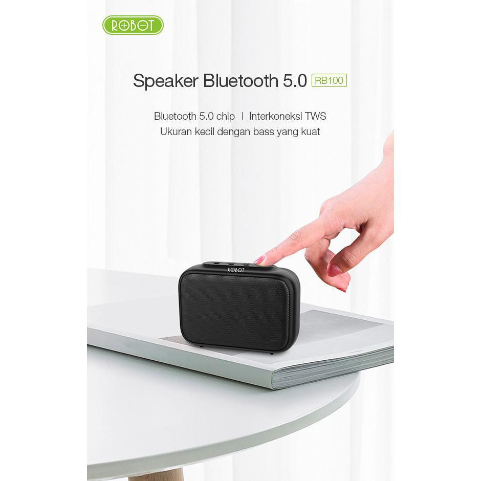 Speaker Bluetooth Robot RB100 Bluetooth 5.0 TWS Hi-Fi Sound Portable Audio Wireless Super Bass Mini Stereo Original - Garansi 1 Tahun