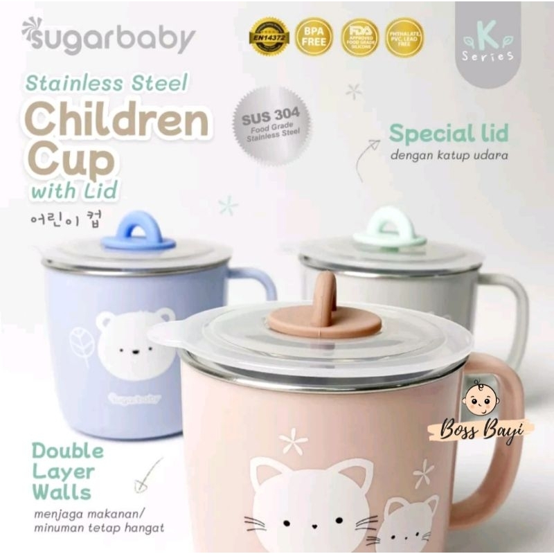 SUGAR BABY -  STAINLESS STEEL Children Lunch Box/ Bowl with Lid/ Cup with Lid/ Spoon &amp; Fork Set / Healthy Silicone Bib/ Feeding Set