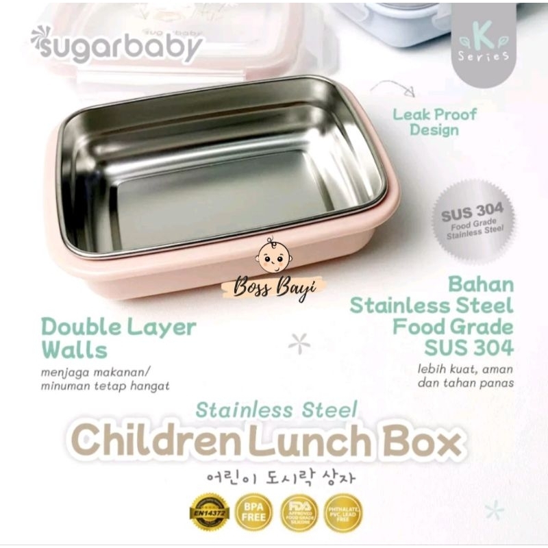 SUGAR BABY -  STAINLESS STEEL Children Lunch Box/ Bowl with Lid/ Cup with Lid/ Spoon &amp; Fork Set / Healthy Silicone Bib/ Feeding Set