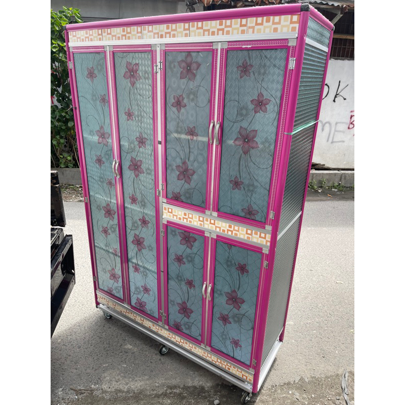 Lemari Rak Piring Dapur 4 Pintu Full Tutup Kaca Aluminium