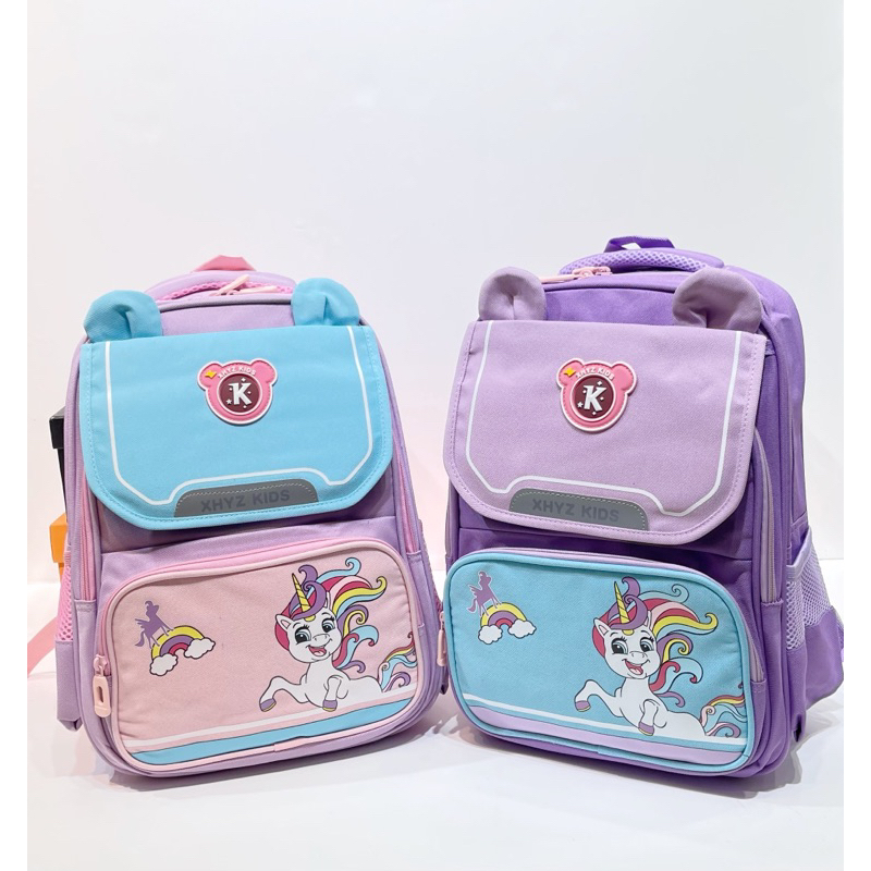 Tas Ransel Anak Wanita Import Two Tone Tirex Pony Horses Functional Backpack - 8185#