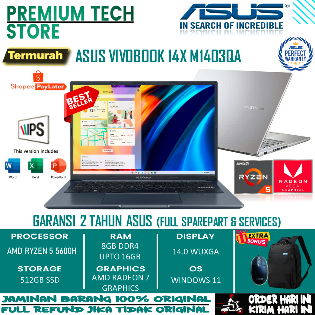 PROMO Laptop Gaming Baru Murah Asus Vivobook M415DAO AMD RYZEN 3 3250U Radeon Windows 11 OHS ORIGINAL