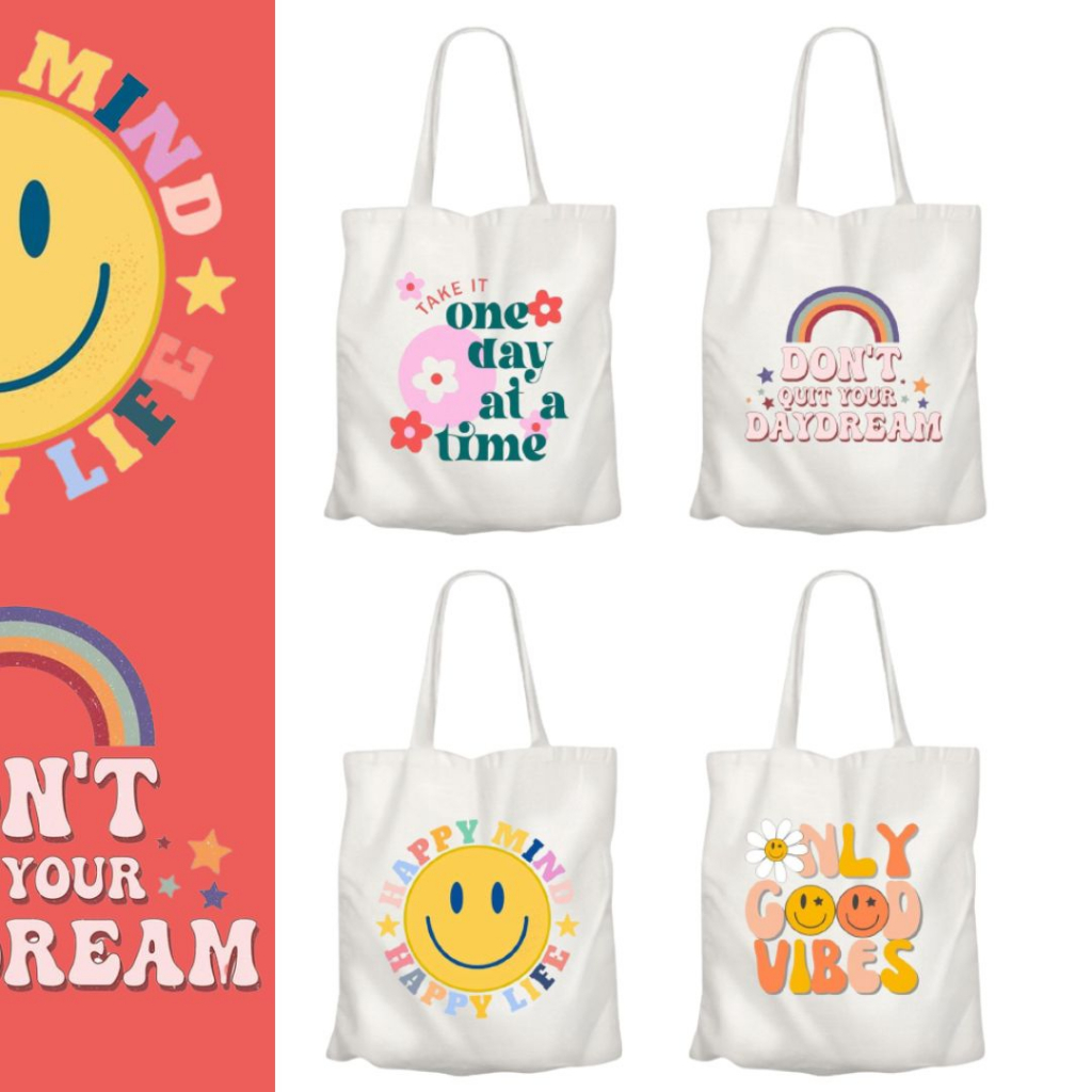 Tote Bag Kanvas Bergambar Aesthetic Korean Quotes Kekinian Totebag Tas Belanja