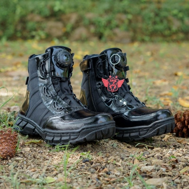 SEPATU PDL NINJA PENDEK MODEL TALI PUTAR BAHAN KULIT SAPI ASLI MERK APIK SEPATU PDL DINAS LAPANGAN UNTUK TNI POLRI SECURITY SATPAM SEPATU PDL POLANTAS MODEL TERBARU