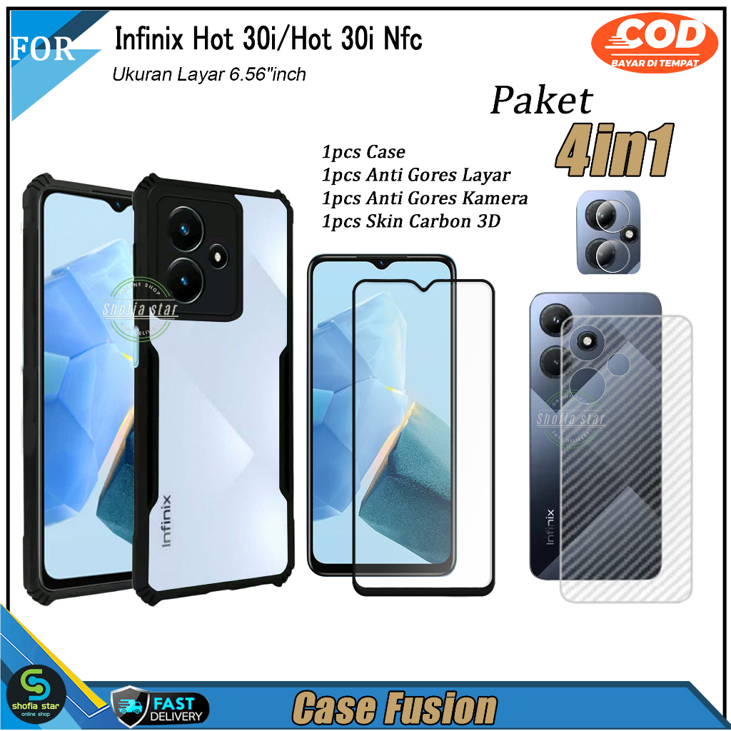 Paket 4in1 Case Infinix Hot 40 40i 40 Pro Hot 30i Hot 30i Nfc Hot 30 Hot 30 Play Hot 11 Play Hot 9 Play Hot 10s Soft case Shockproof  Transparan Casing
