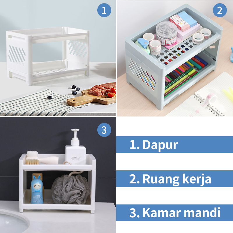 Letyeah &amp; Kaizenliving Rak Kamar Mandi Penyimpanan Kosmetik Rak Kosmetik Multifungsi Susun 2 Portable Rak Murah Meja kecil Plastik