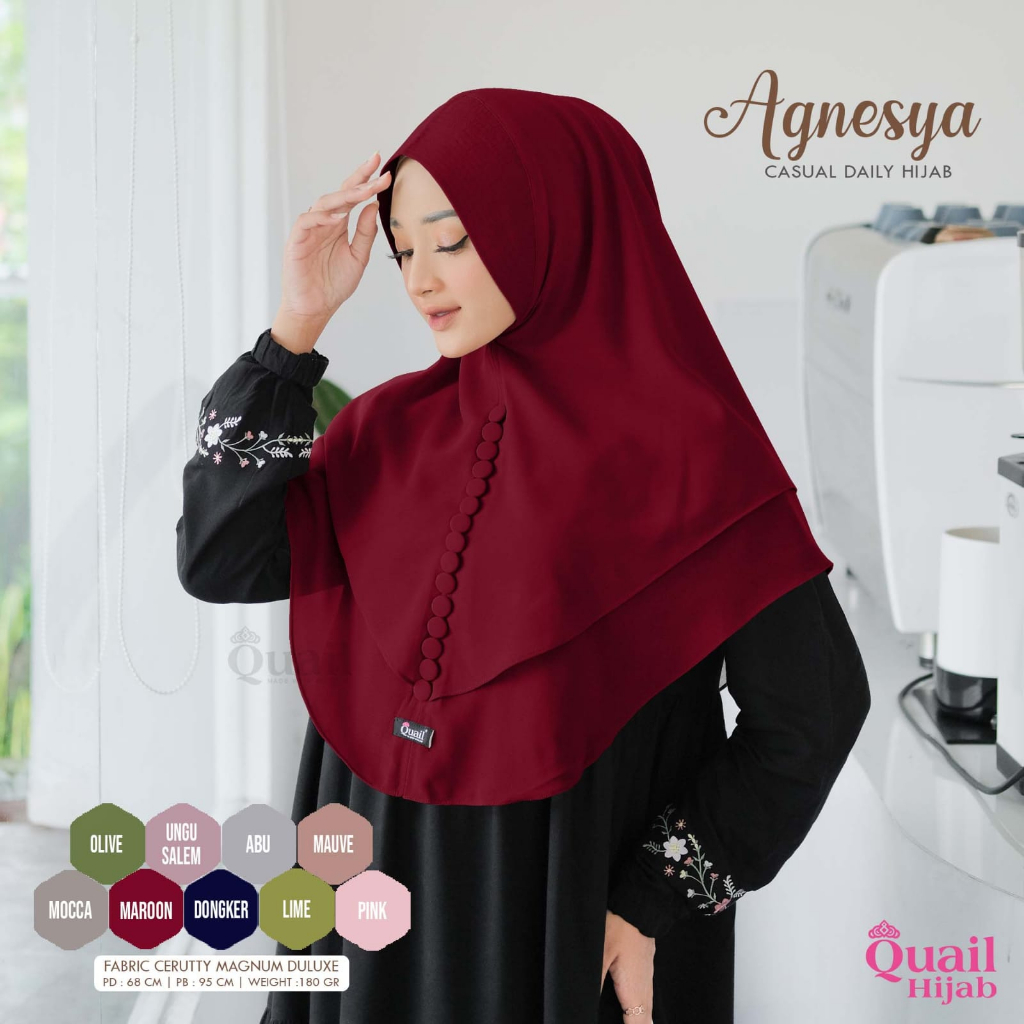 Hijab Agnesya Khimar Polos Cerutty Original Quail