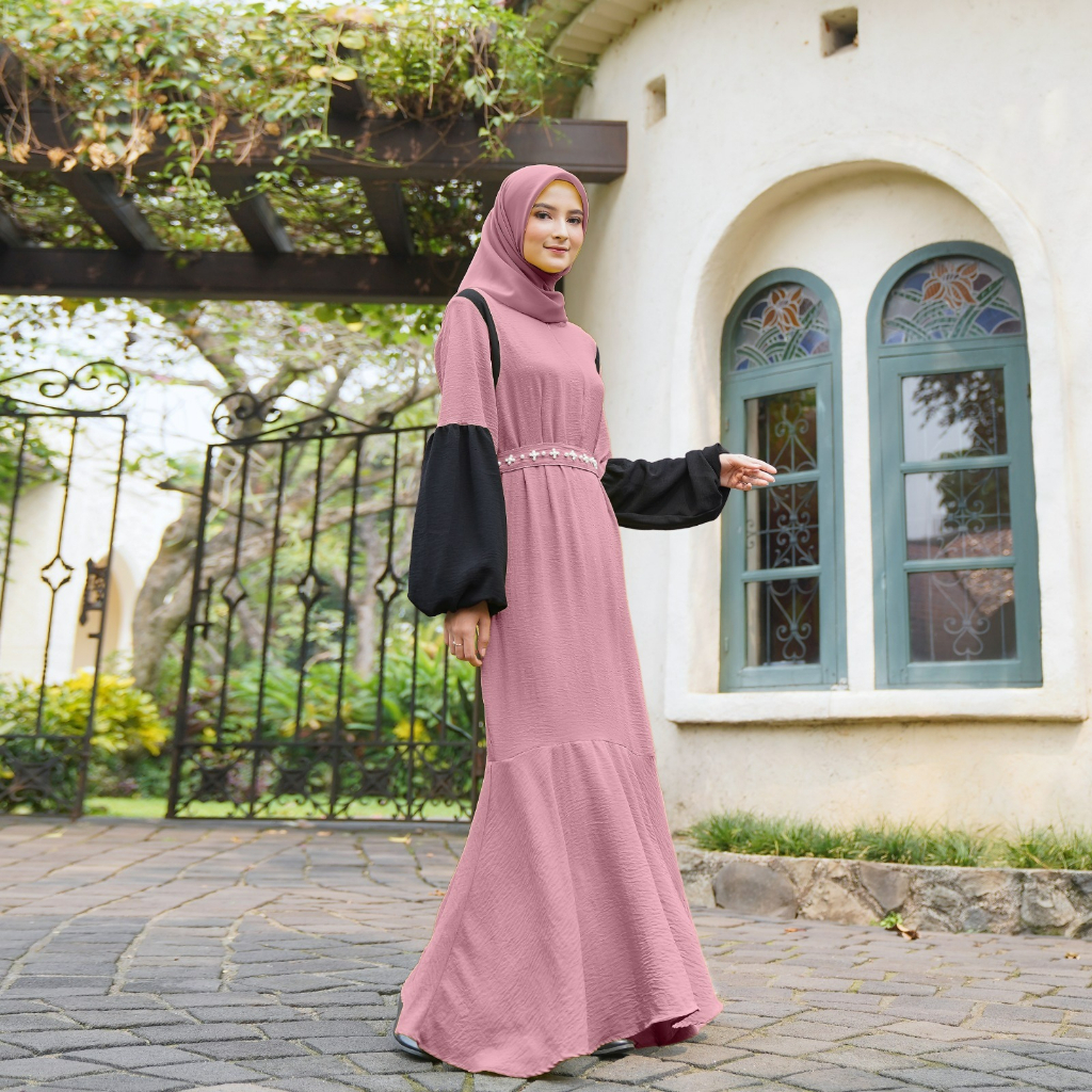 Demore  Maxy Zelva Dress Duyung simple Muslim Wanita Polos Crincle