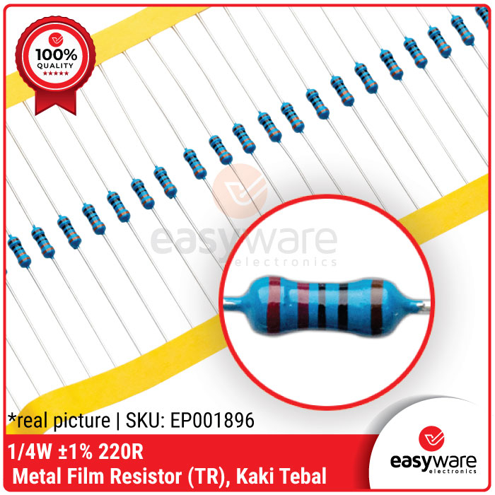 RESISTOR 220 OHM 0.25WATT RESISTOR TAIWAN KAKI TEBAL 220R 1/4W 0.25W