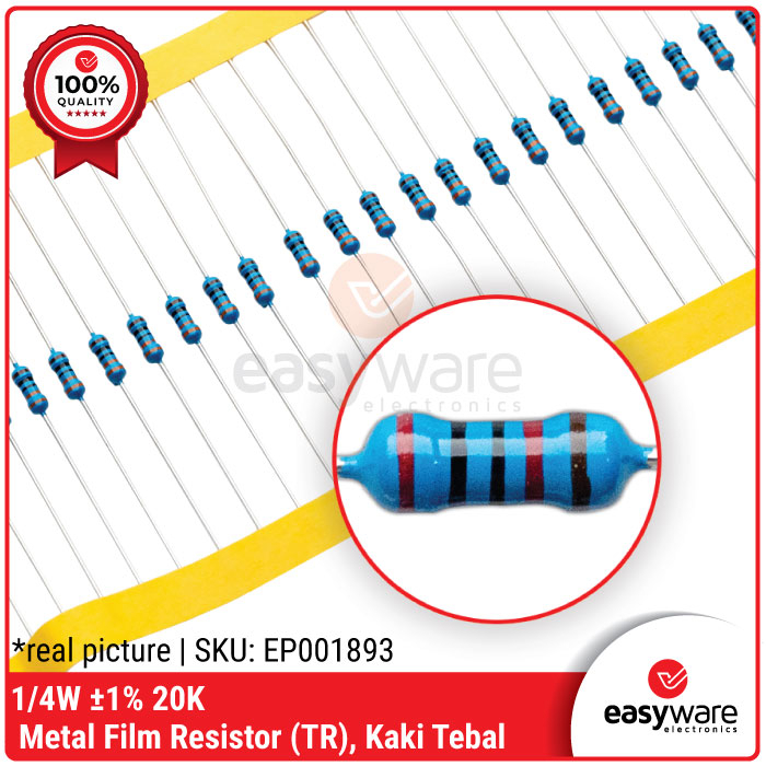 RESISTOR 20K OHM 0.25WATT RESISTOR TAIWAN KAKI TEBAL 20K 1/4W 0.25W