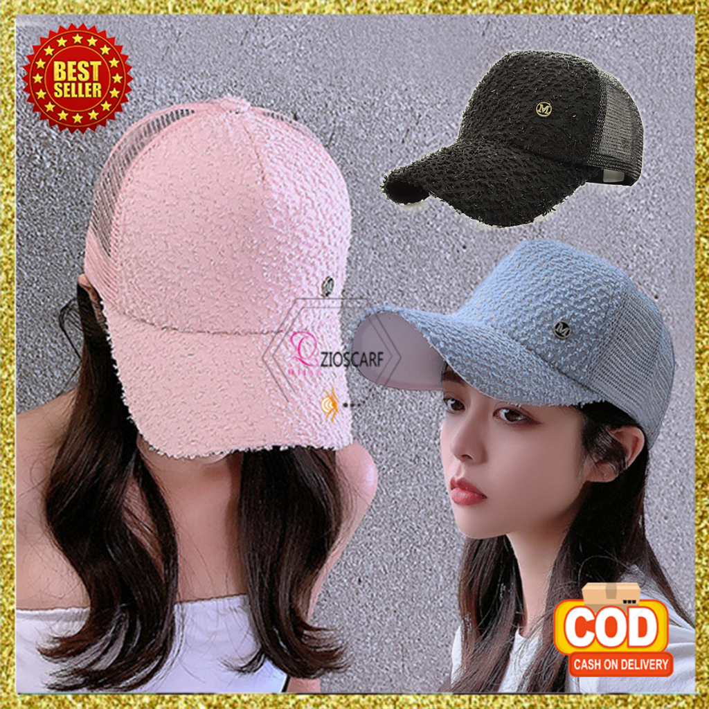 Topi Baseball Pria Wanita Fashion Korea Trucker Hat Logo M Motif Bulu Model Jaring Fashion Casual Import BSBL