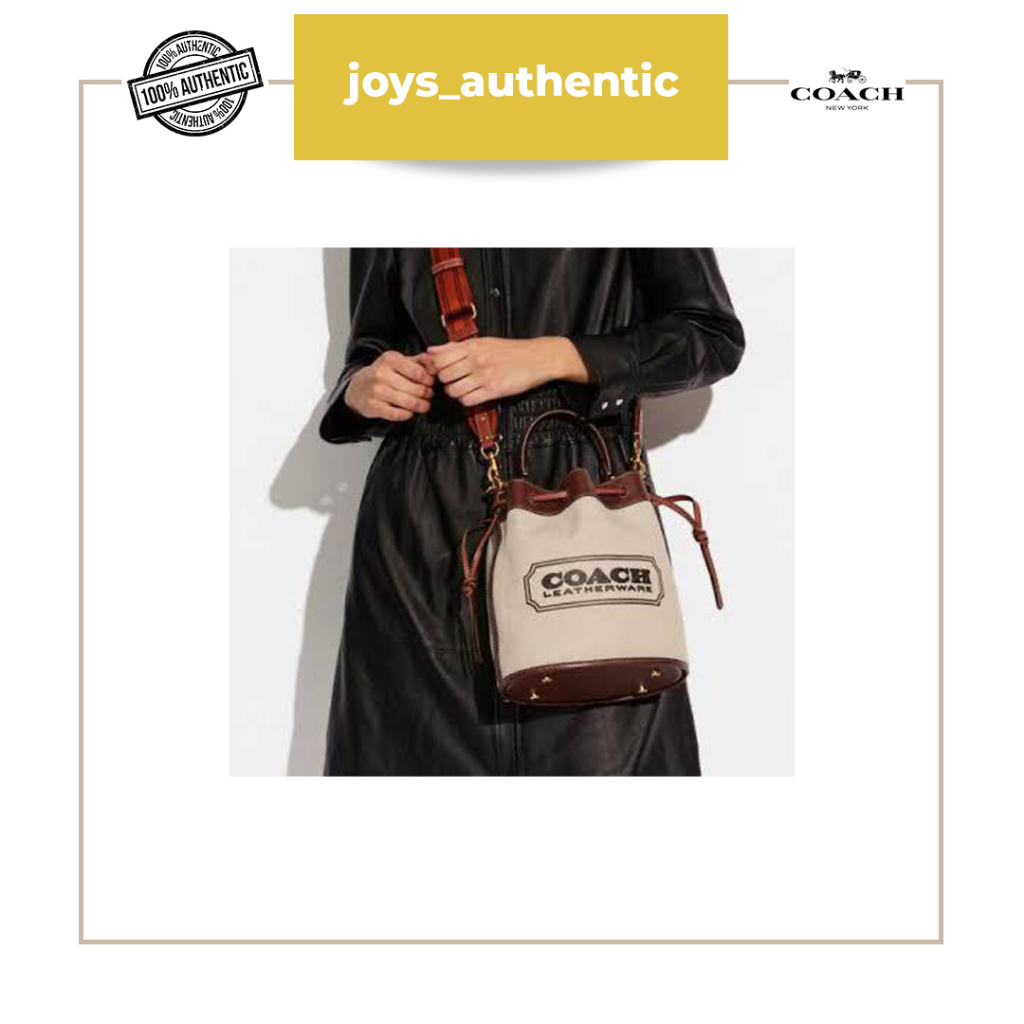 Tas Wanita Coach Badge Field Bucket Bag Dark Natural Multi Woman Bag Authentic Original
