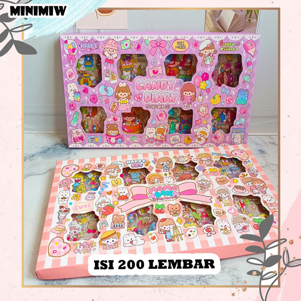 Sticker BOX SENMU ISI 200 LEMBAR Set Daily Manual Cute Pattern Decorative Tape Sticker Gift Box