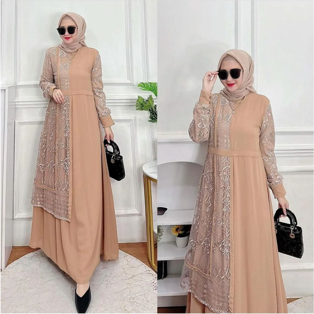 REBECCA DRESS INNER + OUTER CERUTI BABYDOLL KOMBINASI BRUKATTILLE / Gamis Kondangan BAJU DEWASA MURAH TERBARU