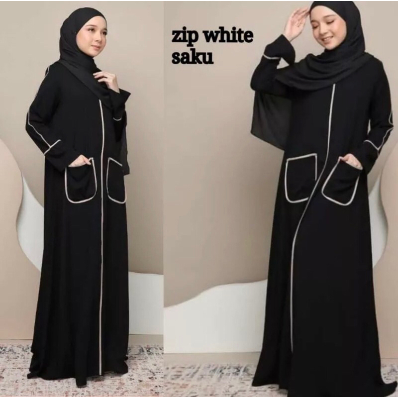 GAMIS ABAYA MUSLIM ZIPER WHITE SAKU (BUSUI)