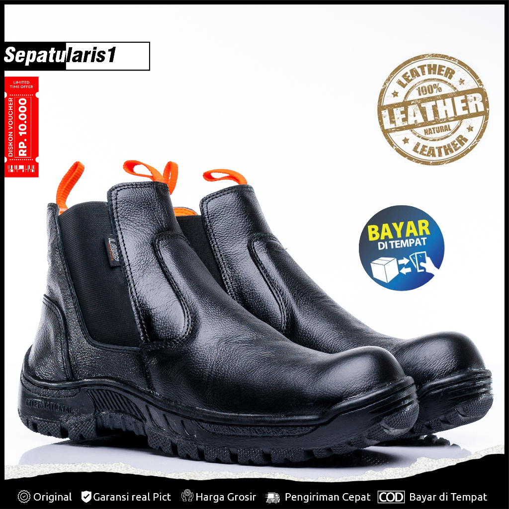Sepatu Lavio Safety Boots Kulit Asli Lavio Viora Kitchen Shoes Ujung Besi Tanpa Tali