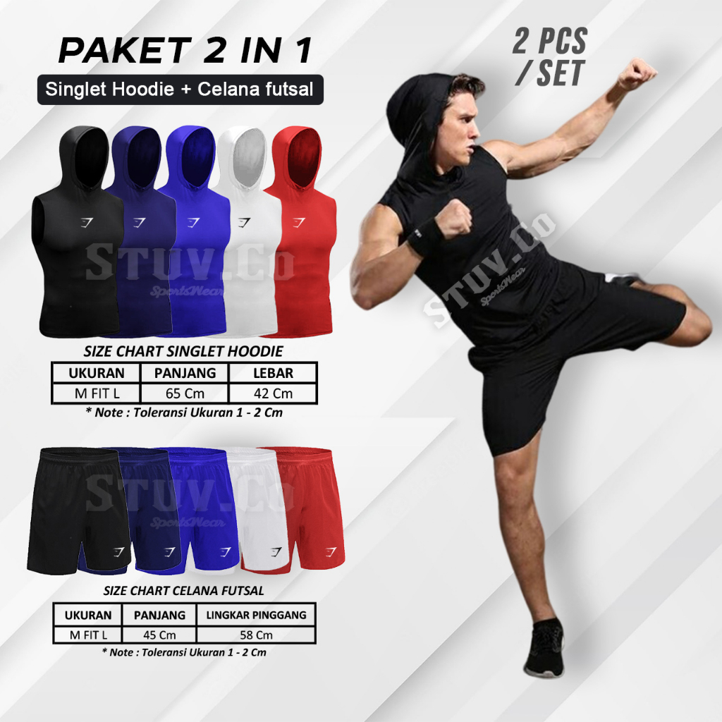 SETELAN 2IN1 BASELAYER OLAHRAGA SINGLET HOODIE DAN CELANA FUTSAL PRIA