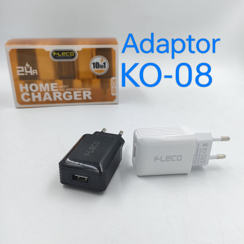 BOX Charger isi 10 pcs  Batok Adaptor 1 port usb 2.4A tipe KO-08 FLECO Termurah Original