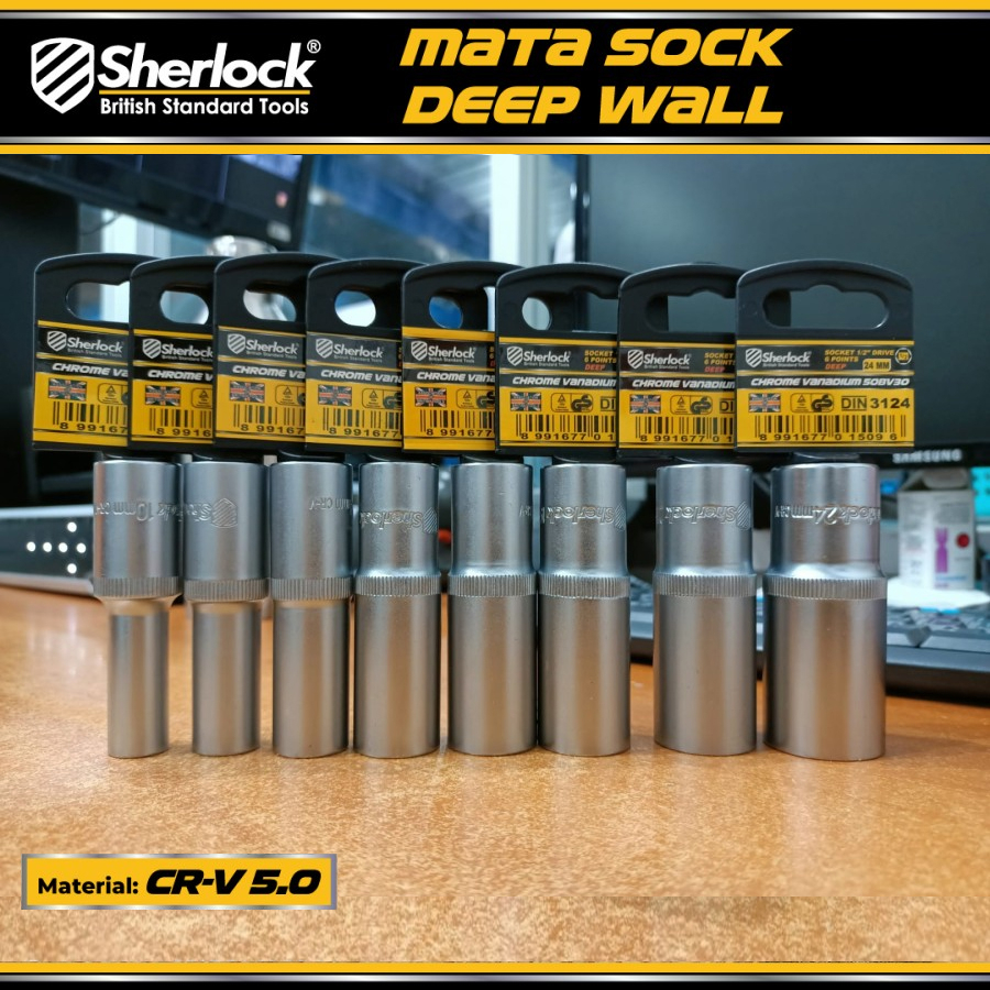 Mata Sok Panjang 10-19 mm 1/2 &quot; 6 PT/ Deep Wall Kunci Shock/Socket Sherlock