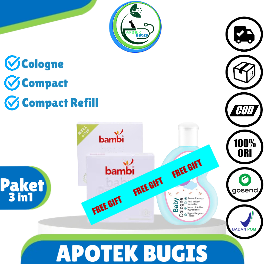 Paket Bundling 3 IN 1 Bambi Cologne + Compact + Compact Refill - Perawatan Baby Hemat