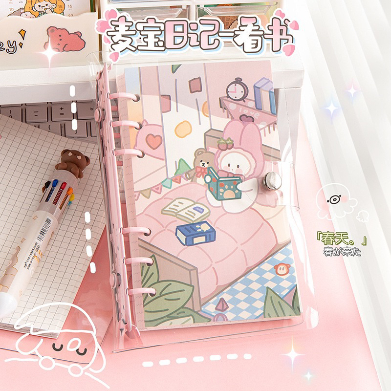 

Buku Binder Brand Moka A6 100 lembar lucu Korean style spiral notebook PVC clear cover 6 ring Buku catatan isi ulang loose-leaf Akaun tangan transparan Daily planner DIY scrapbook Cute