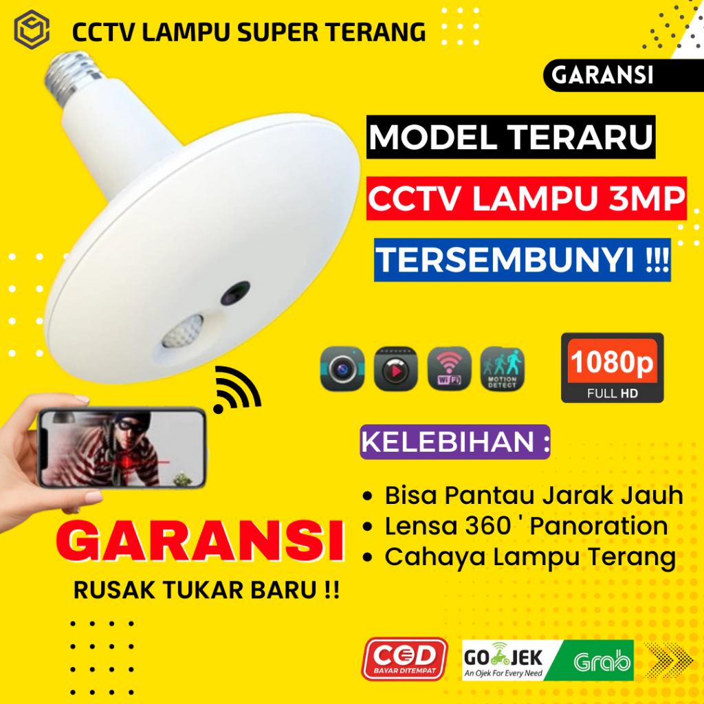 KAMERA MINI TERSEMBUNYI TANPA KABEL CAMERA CCTV LAMPU BOHLAM WIFI TANPA KABEL SPY CAM HIDDEN CAMERA JS147