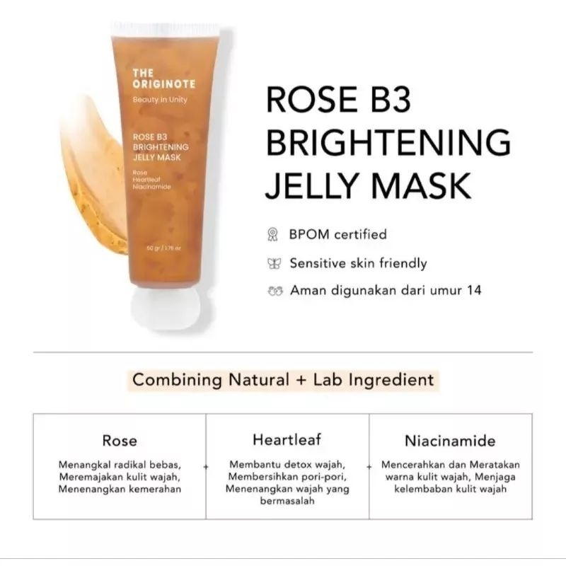 [50gr] The Originote Rose B3 Brightening Jelly Mask | Face Mask | Masker Wajah