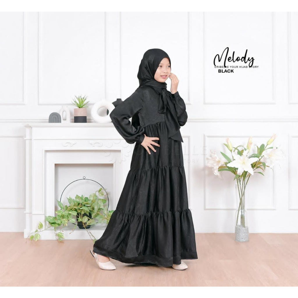 Melody Dress Kids Bahan Santorini Silk DRESS ANAK TERBARU 2023 / GAMIS ANAK PEREMPUAN / BAJU MUSLIM ANAK