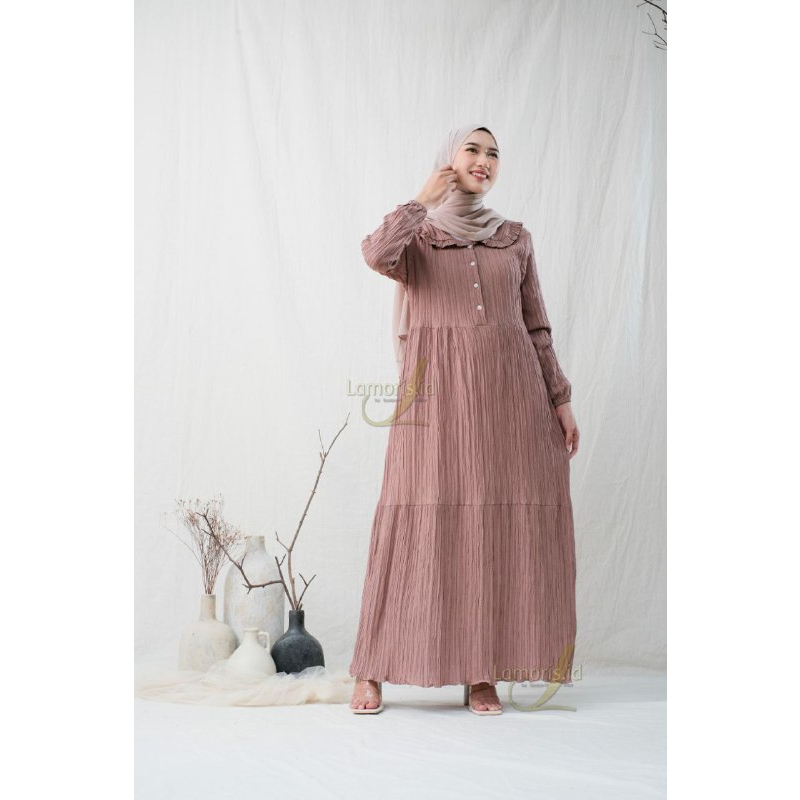 Gamis Wanita Neora Bahan Ladycrush Kancing Depan Dress Panjang Kekinian Terbaru