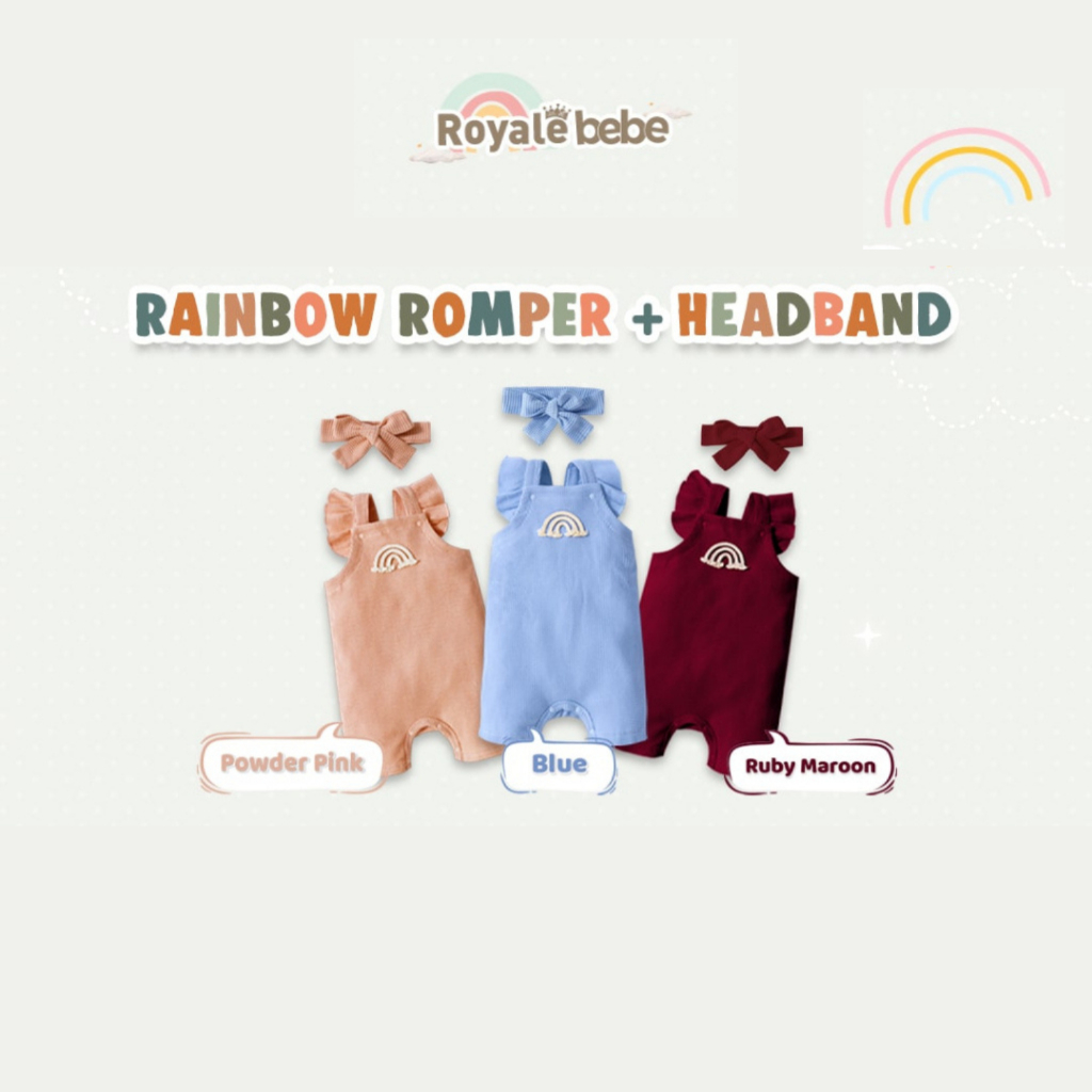 Royal Bebe Rainbow Romper + Headband Jumpsuit Bayi Perempuan