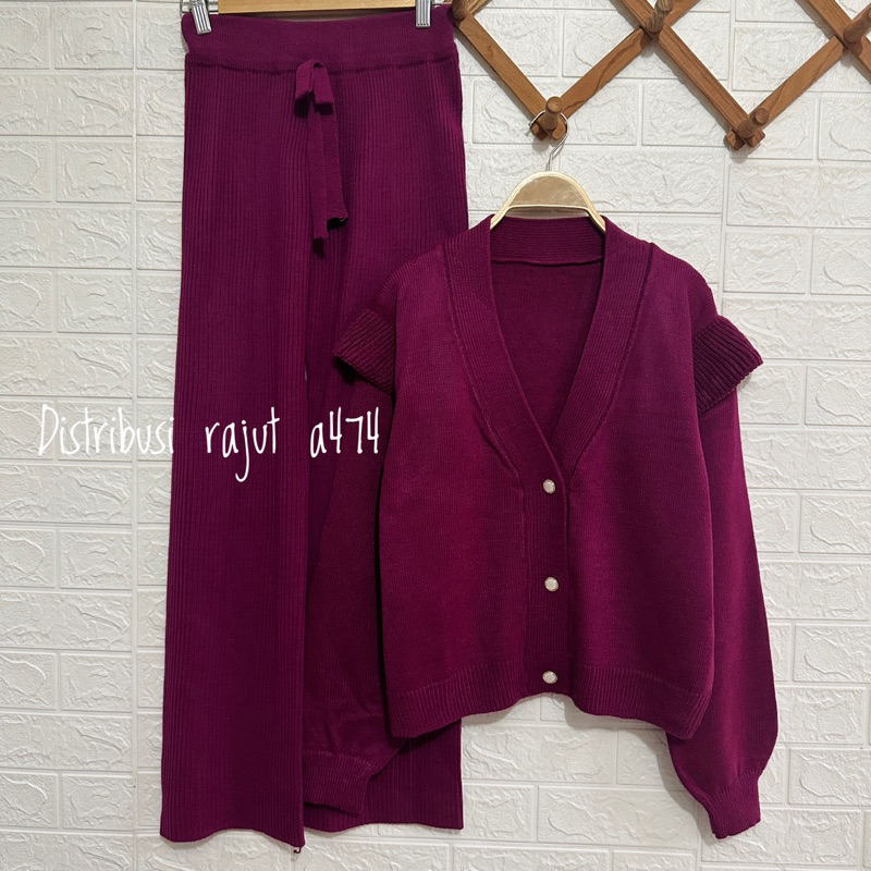 ONESET CARDIGAN RUFFEL SETTELAN CELANA KULOT WANITA