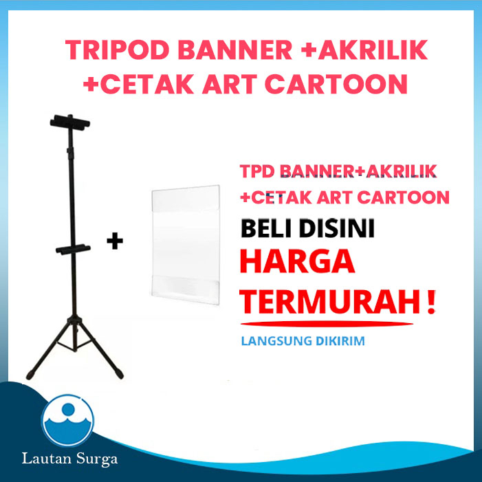 Tripod Standing Banner Plus Cetak Akrilik Thicker Poster Art Carton A3 & A4