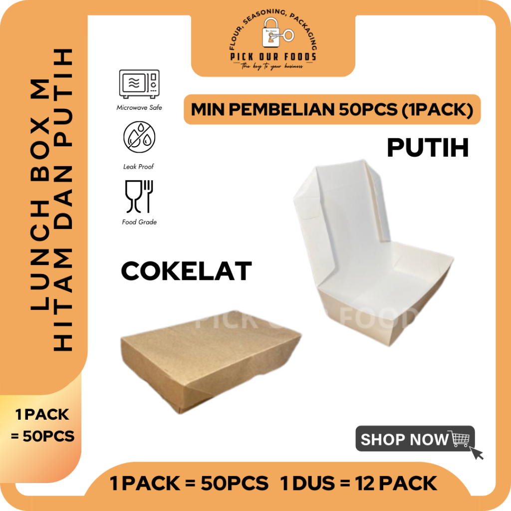 Paper Lunch Box M / Paper Lunch Box Putih Ukuran M (50PCS)