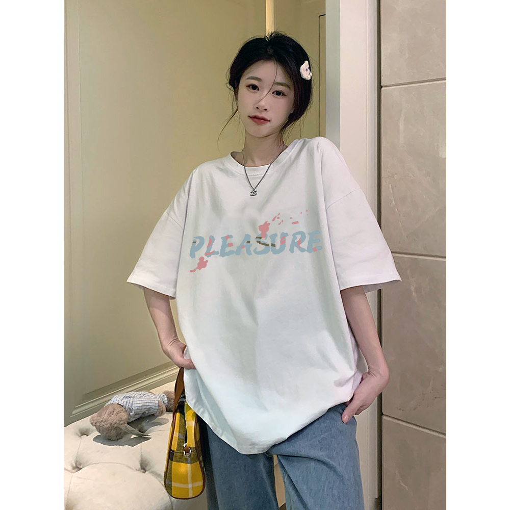 XIAOZHAINV Korean Style Kaos Atasan Wanita Blue Graffiti Pattern Lengan Pendek A0276