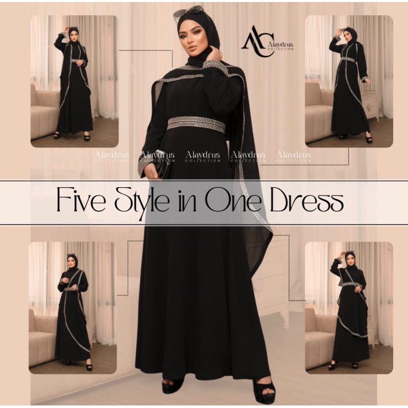 Abaya Hitam Turkey Gamis Dress Arab Saudi 5in1 Bahan Jetblack Kombinasi Renda Abaya Umroh Dubai Mesir 882