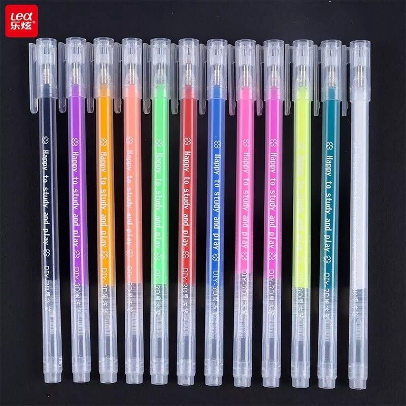 hokkiterus21⭐⭐⭐⭐⭐ PEN 3D gel pen warna warni kutek warna pen kaca pen dekor cat dekor pen lucu cat warna 12pc LK