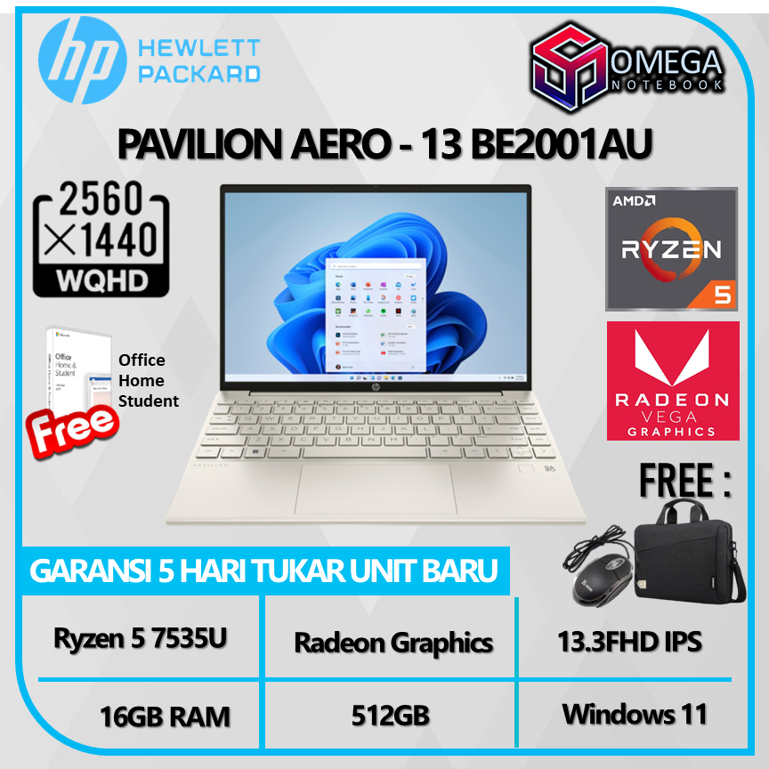 Laptop HP Pavilion Aero 13 BE2001AU / BE2002AU Ryzen 5 7535U 512GB SSD 16GB 13.3 WUXGA IPS Windows 11