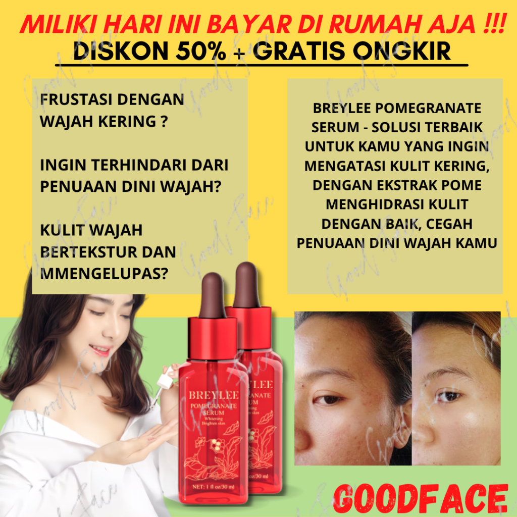 Serum Pemutih Wajah Glowing BREYLEE Pomegranate Serum - Breylee Serum Whitening , Melembabkan, Mencerahkan &amp; Anti-Aging (30 ml)