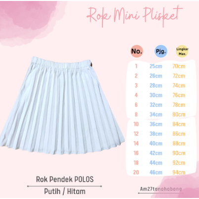 Rok Plisket anak / rok pendek anak / Hyget Super / putih