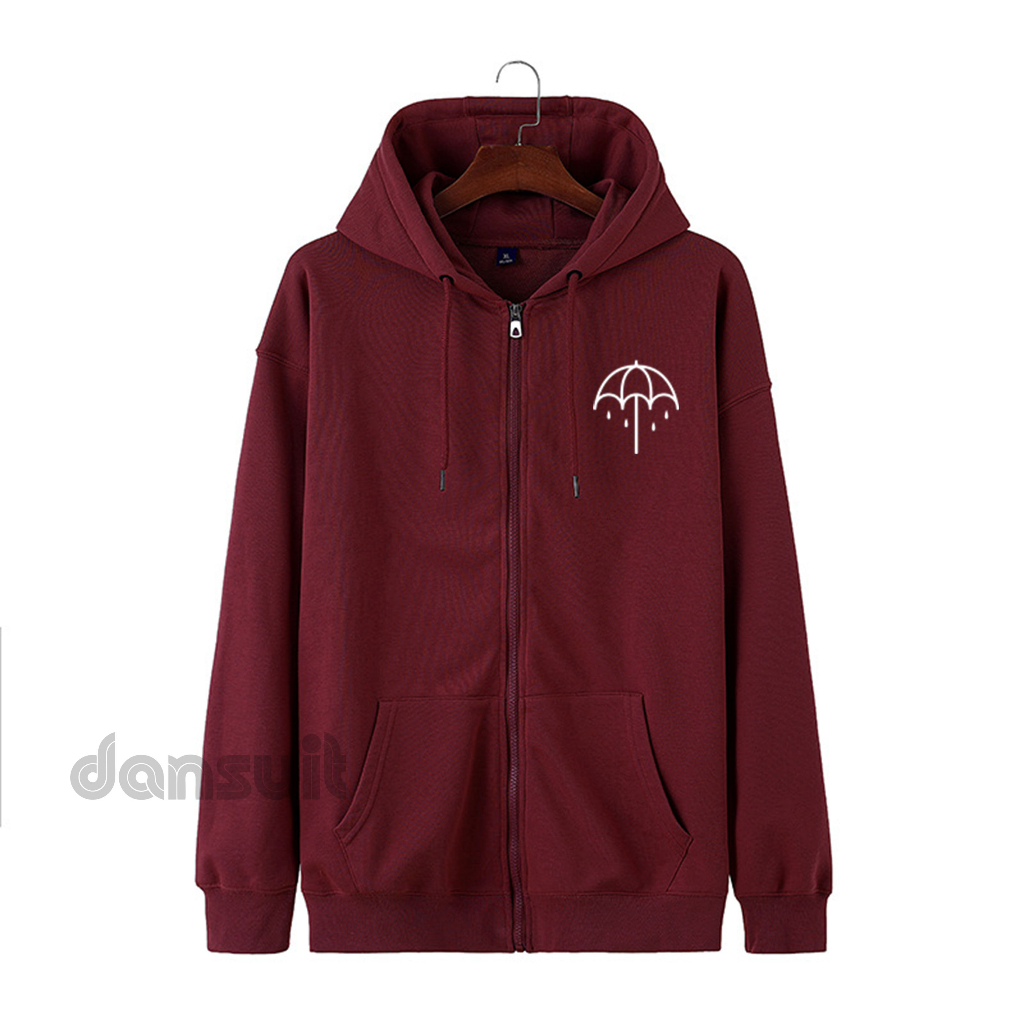 Hoodie Zipper Resleting Pria/Wanita Size M - XXXL Motif Sablon BMTH Bring Me The Horizon Logo Bahan Tebal Premium