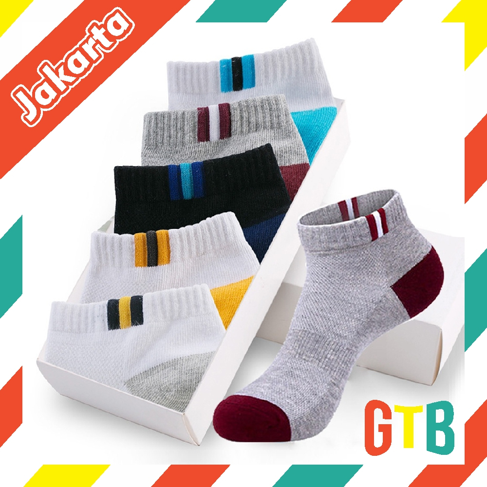 ❤️GTB❤️ Kaos Kaki Pria Motif Kotak Garis Semata Kaki Kaos Kaki Ankle Fashion Korea Office Style Pendek KK115