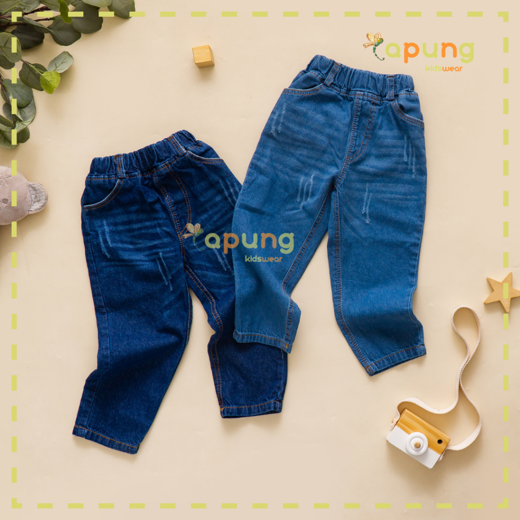 (capung Kidswear) Celana Jeans Panjang Anak Laki-Laki Ripped Wisker 1-6 tahun