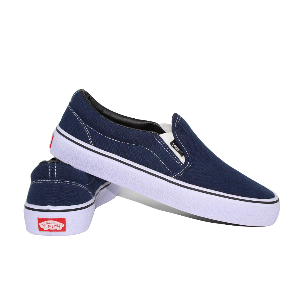 Sepatu vans pria slip on tanpa tali wanita biru navy murah