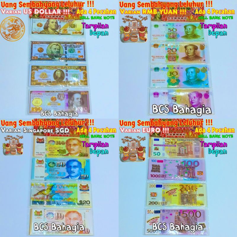 Uang Kertas Duit Untuk Sembahyang Leluhur Varian Us Dollar USD Amerika 4 Pecahan Sembayang Kubur Cheng Beng CengBeng Ceng Beng Bagus