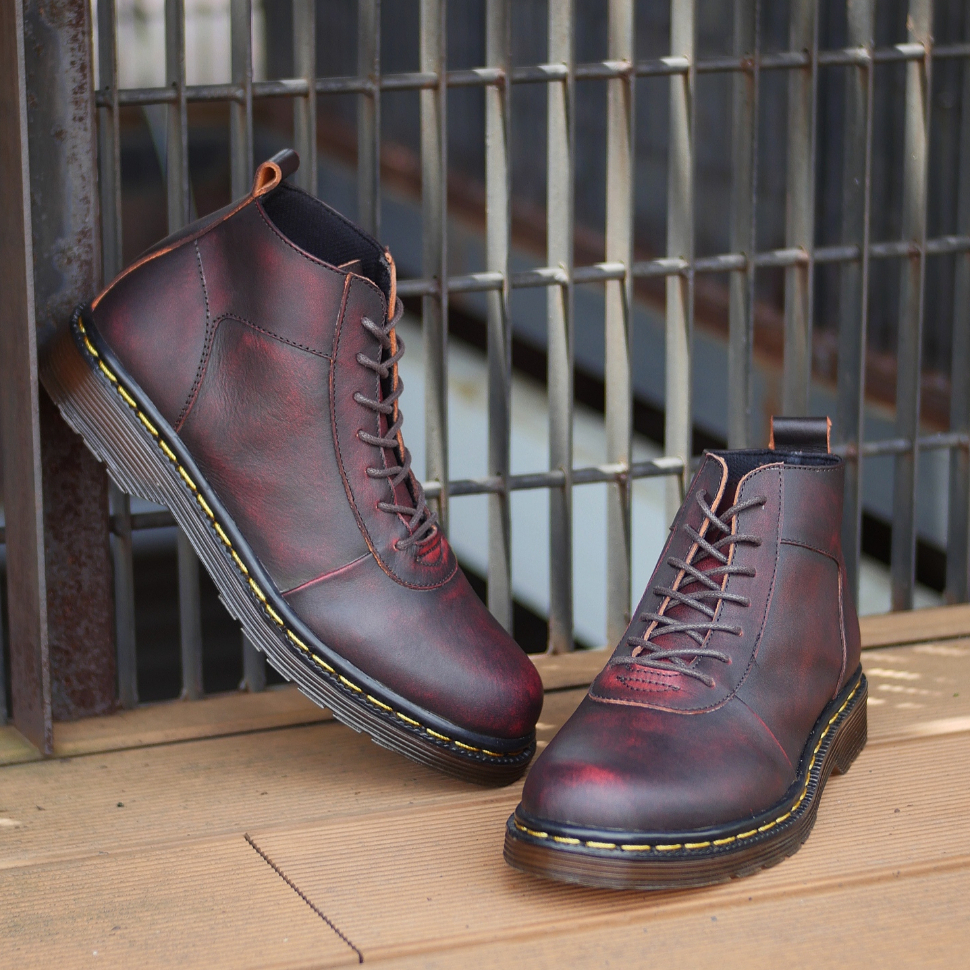 Sepatu Boots Pria Kulit Asli Casual Semi Formal Shoes Premium Kerja Kuliah Ori Greata Svend 0.2 Maroon