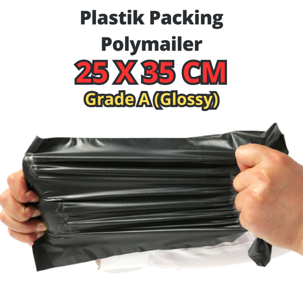 

Polimer Plastik Onlineshop LDPE Bisa COD Instan Packing Polymailer Glossy Hitam 25x35cm Kantong Paket Tebal Premium