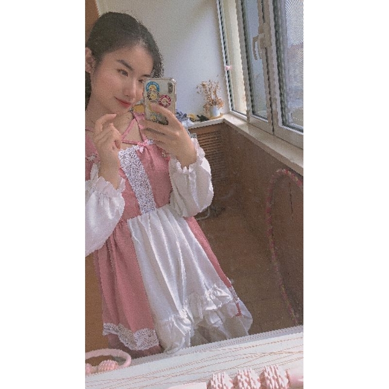 [MikanHiro Store] Japanese Lolita Pink Cute Soft Girl Long Sleeve and Short Sleeve